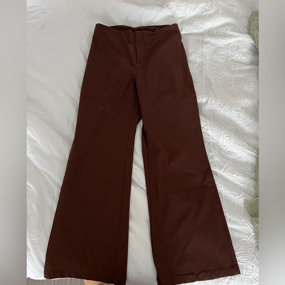 Brown Flared Work Pants (Short/Petite)